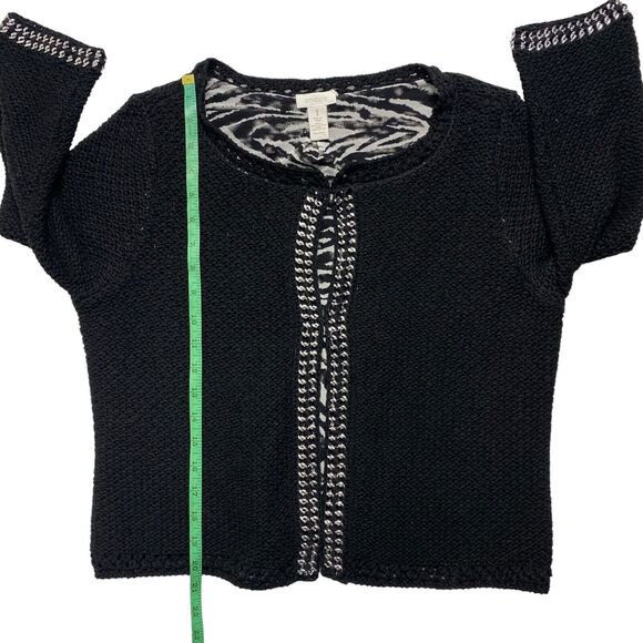 CHICOS Black Knit Silver Chain Detail Zebra Stripe Mesh Cardigan Medium (1) - Picture 10 of 11